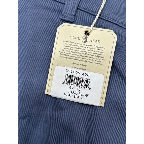 Duck Head Mens Lake Blue Stretch Flat Front Wide Leg Chino Pants Size 42/32 - Picture 6 of 10